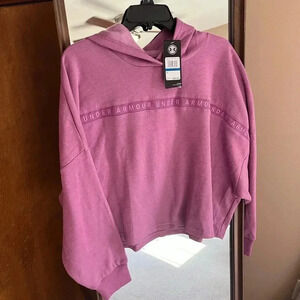 Women's Under Armour Loose Purple Crop Sweatshirt Fleece Lining Sz XL NWT